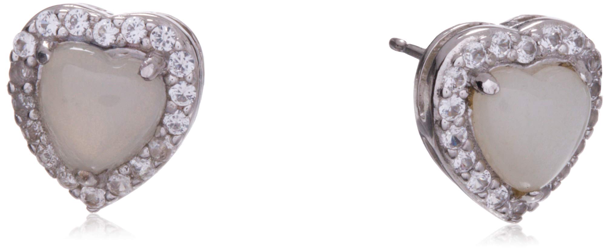 Amazon Essentials Sterling Silver Genuine Moonstone and Created White Sapphire Halo Heart Stud Earrings, (previously Amazon Coll
