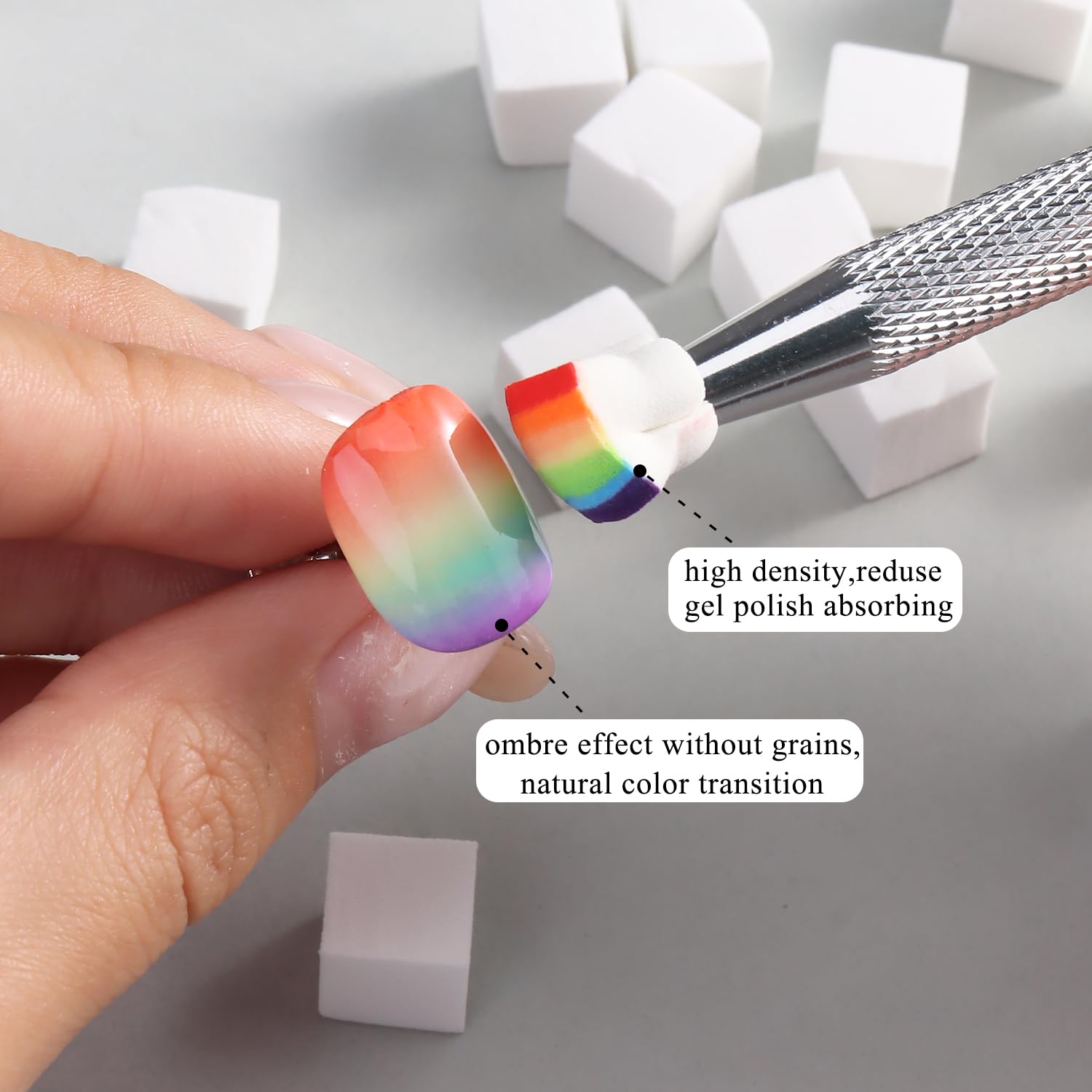 Fcozpjk 100Pcs Soft Nail Sponges for Ombre, Gradient Effect White Nail Art Sponges With Grabbing Pen 6Pcs Wedge Sponges Aura Nai