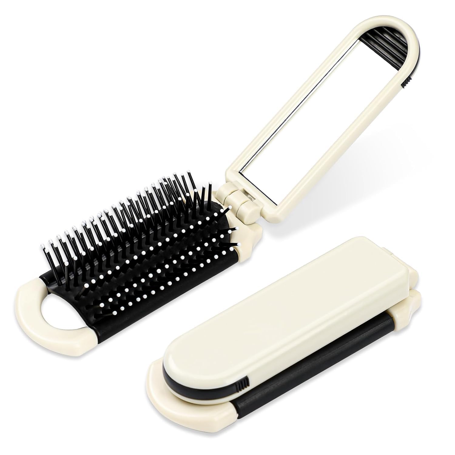 Foldable Hair Brush With Mirror, Compact Mini Travel Hair Brush, Portable Folding Pocket Comb For Women & Men, Detangling Massag