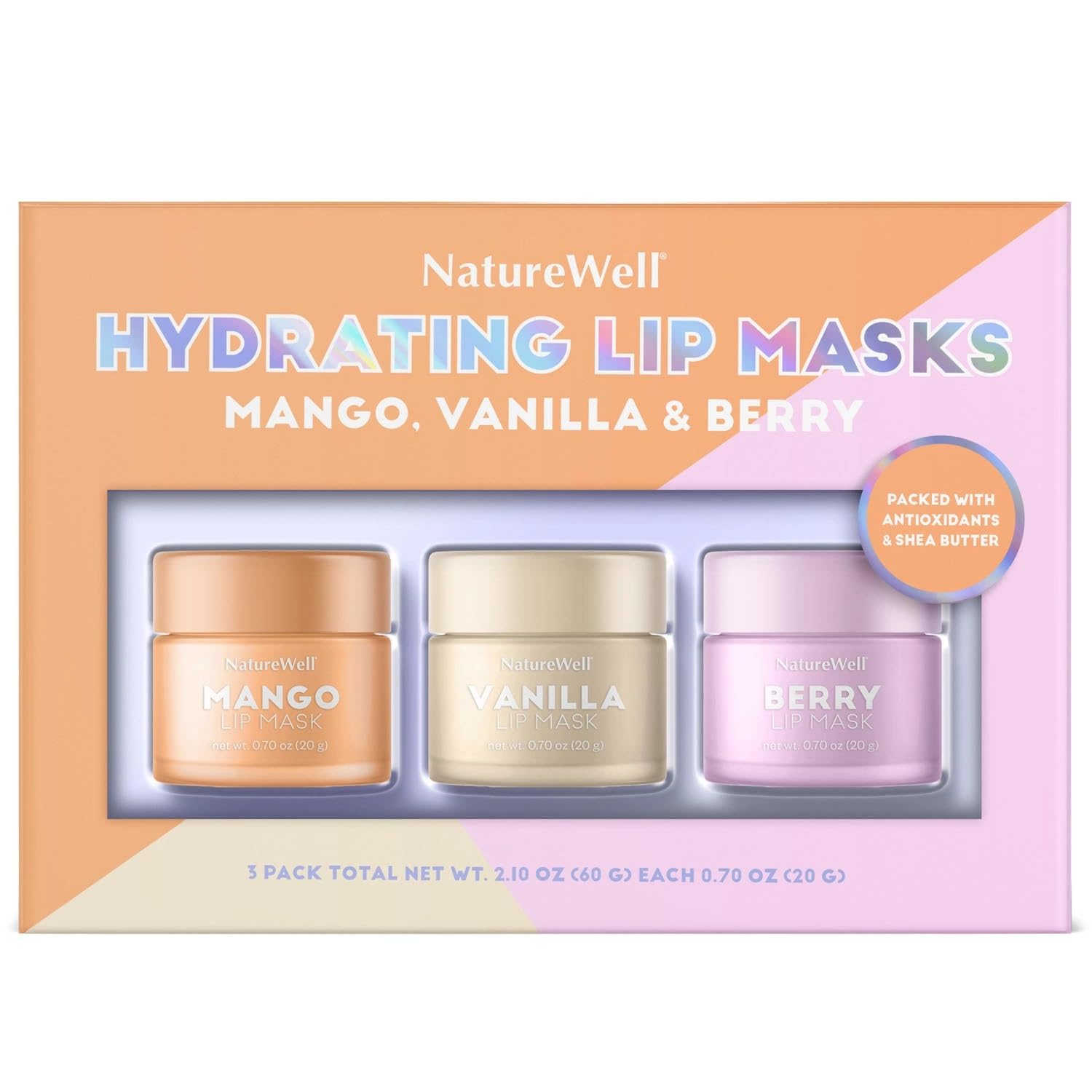 Naturewell Hydrating Lip Masks, Mango, Vanilla & Berry, 0.70 Ounce (Pack Of 3)
