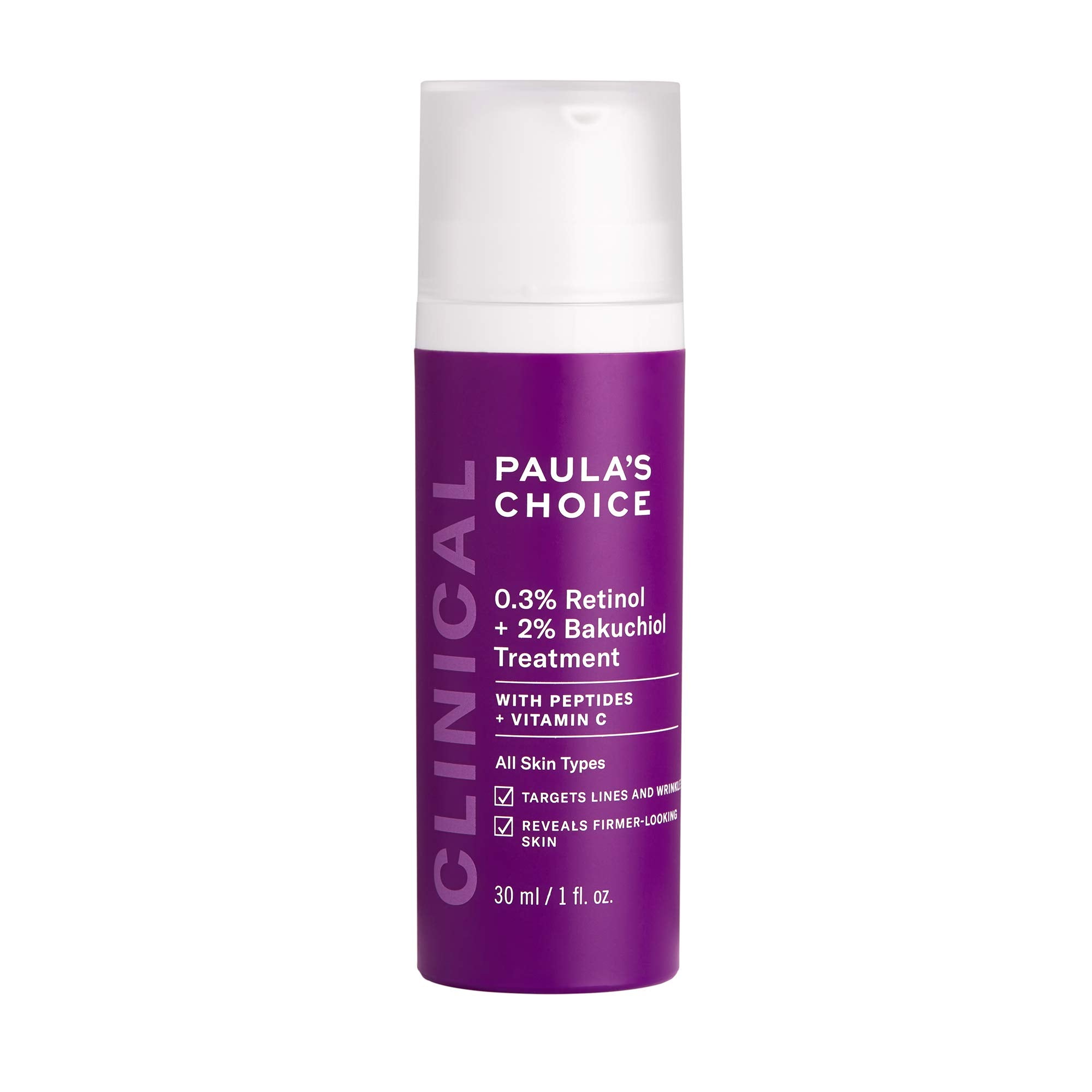 Paula's Choice CLINICAL 0.3% Retinol + 2% Bakuchiol Treatment, Anti-Aging Serum for Deep Wrinkles & Fine Lines, Fragrance-Free &