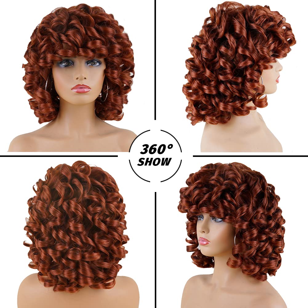 Andromeda Auburn Wigs For Black Women Soft Short Big Curly Wig With Bangs Afro Loose Cute Curly Heat Resistant Natural Looking S