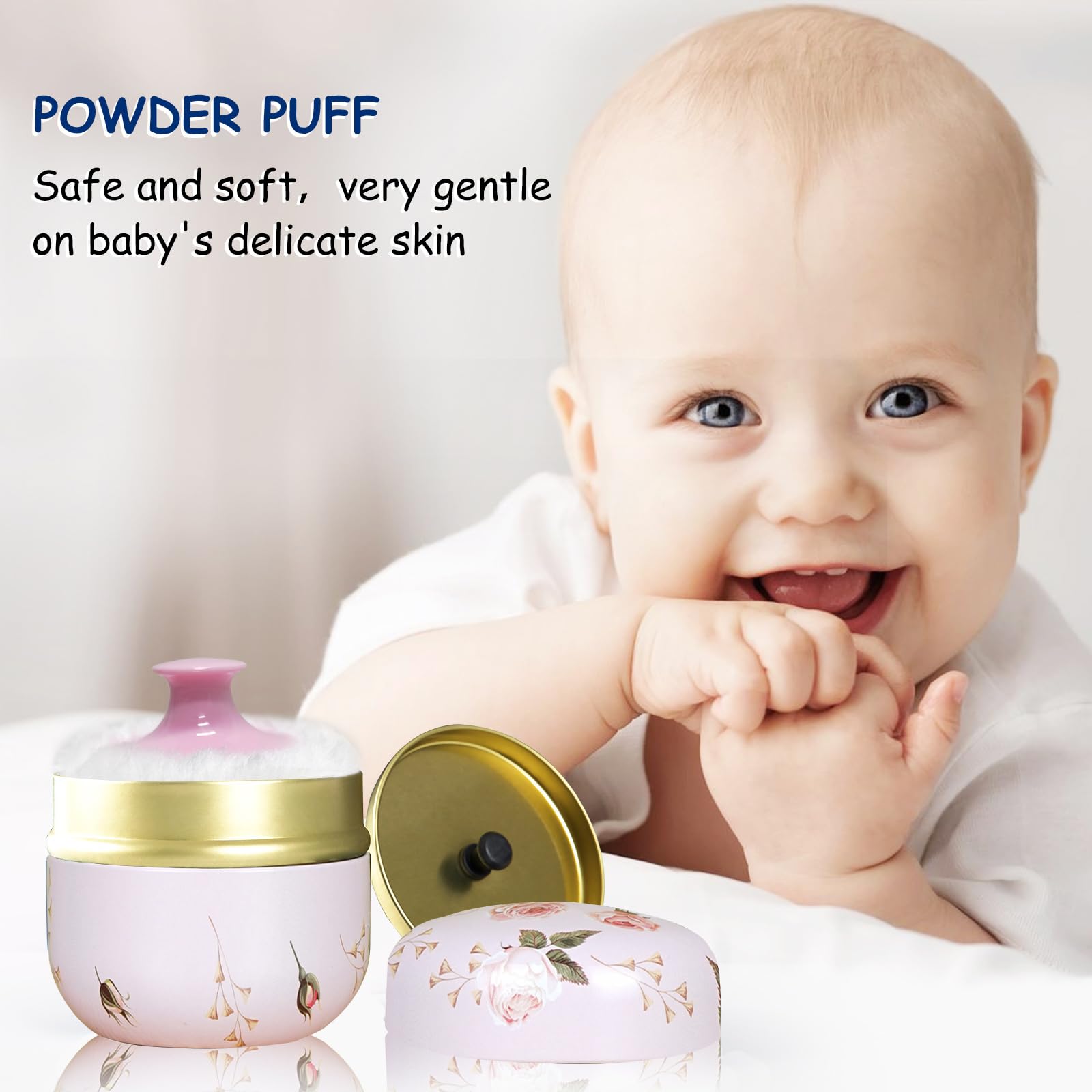 Qopoto Body Powder Puff And Container For Dusting Powder, Women Powder Puff And Powder Case For Bath And Travel (Romantic Flower