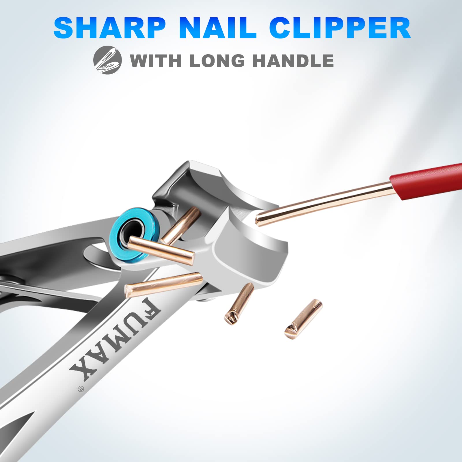 FUMAX Toenail Clippers for Seniors - Heavy Duty Stainless Steel, 15mm Wide Jaw, Long Handle, Silver