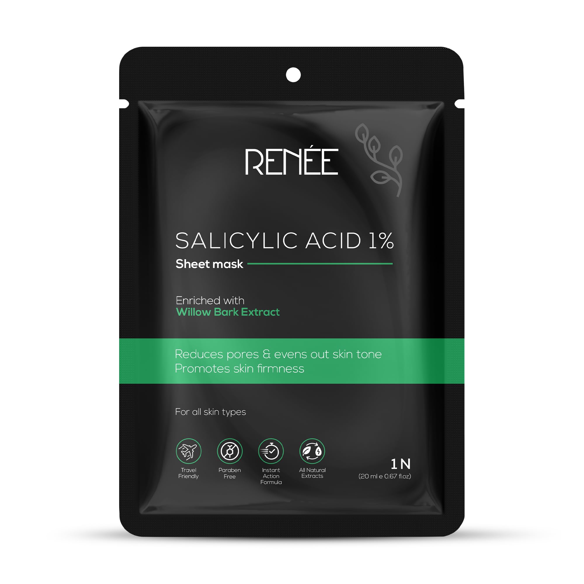 Renee Salicylic Acid Sheet Mask, Reduces Appearance Of Pores, Acne, Marks & Fine Lines, Soothes & Hydrates Dull & Tired Skin, Fo