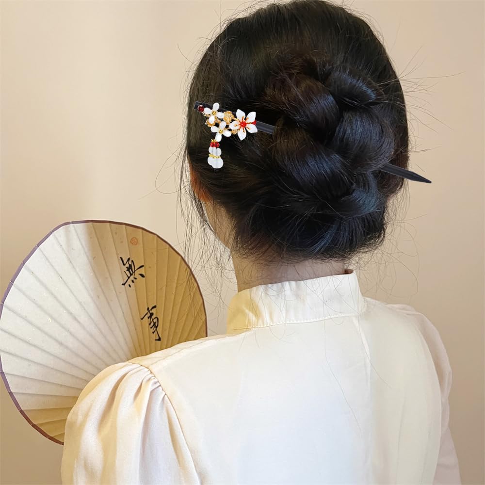 Insowni 8 Pieces Retro Asian Chinese Traditional Hanfu Butterfly Flower Wooden Hair Sticks Pins With Bead Pendants Hair Chopstic