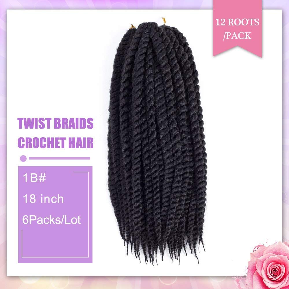 Admutty Havana Twist Crochet Hair 6 Packs 18 Inch Crochet Braids Senegalese Twist Crochet Braiding Hair (T1B/Bug)