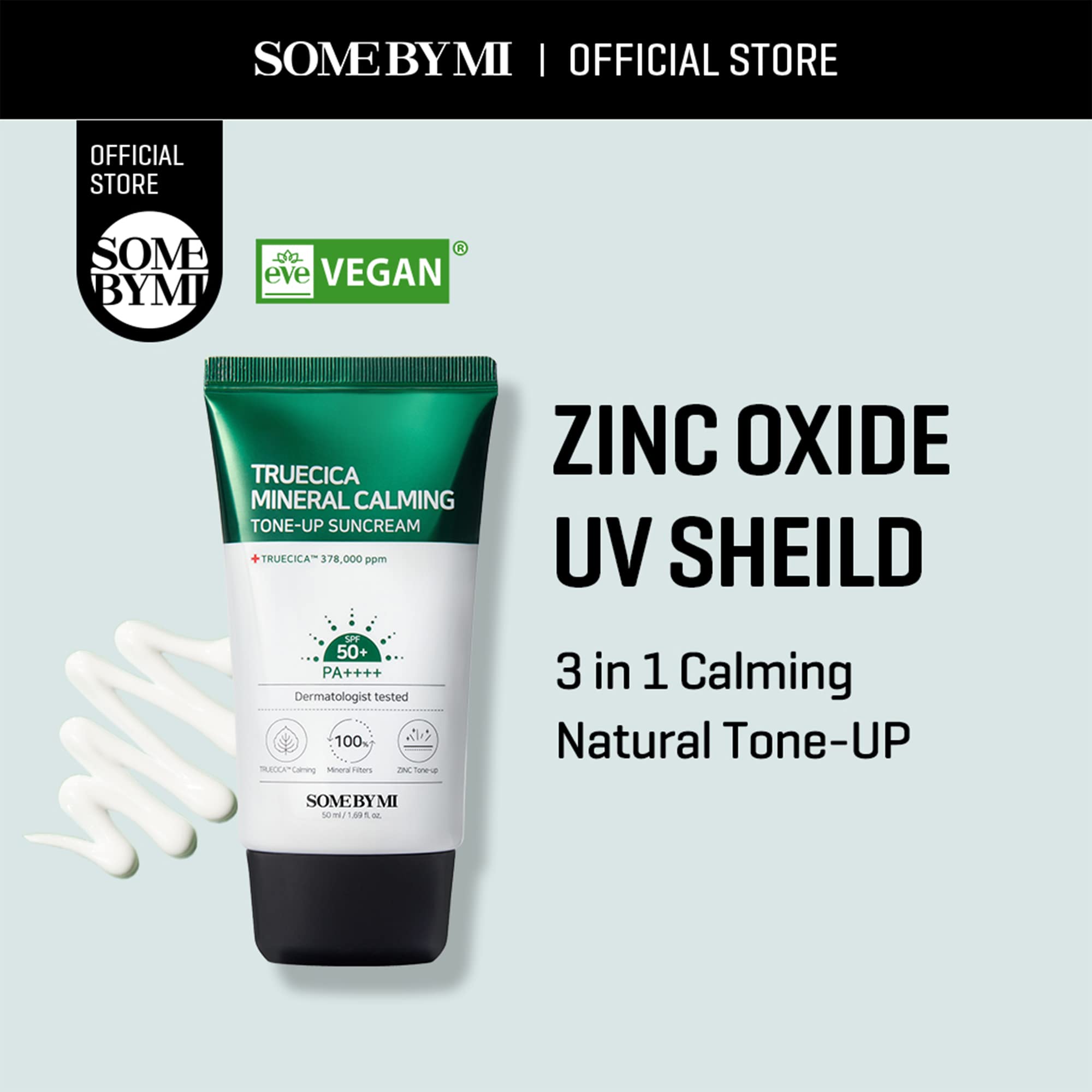 Some By Mi Truecica Mineral Calming Tone-Up Suncream / Spf50+, Pa++++ / 1.69Oz, 50Ml / Brightening And Calming Effect/Mild Sun A