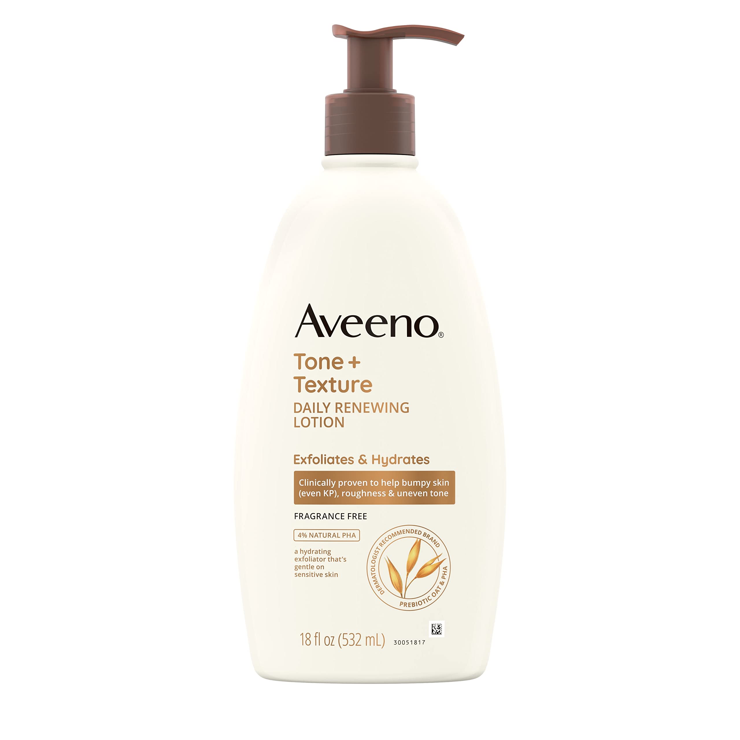 Aveeno Tone + Texture Daily Renewing Lotion With Prebiotic Oat, Gentle Lotion Exfoliates & Hydrates Sensitive Skin, Clinically P