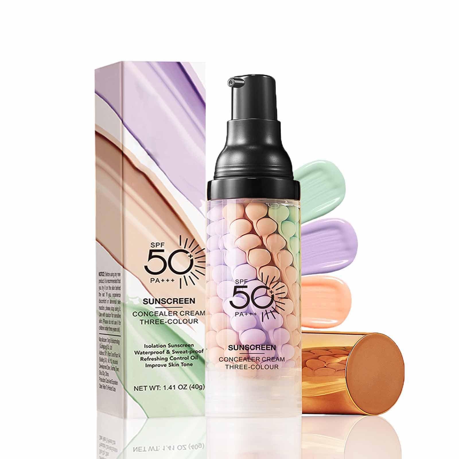 Color Correcting Facial Serum, Tricolor Face Primer, SPF 50 PA+++ Sunscreen Isolation Cream, Moisturizing and Oil Control One St