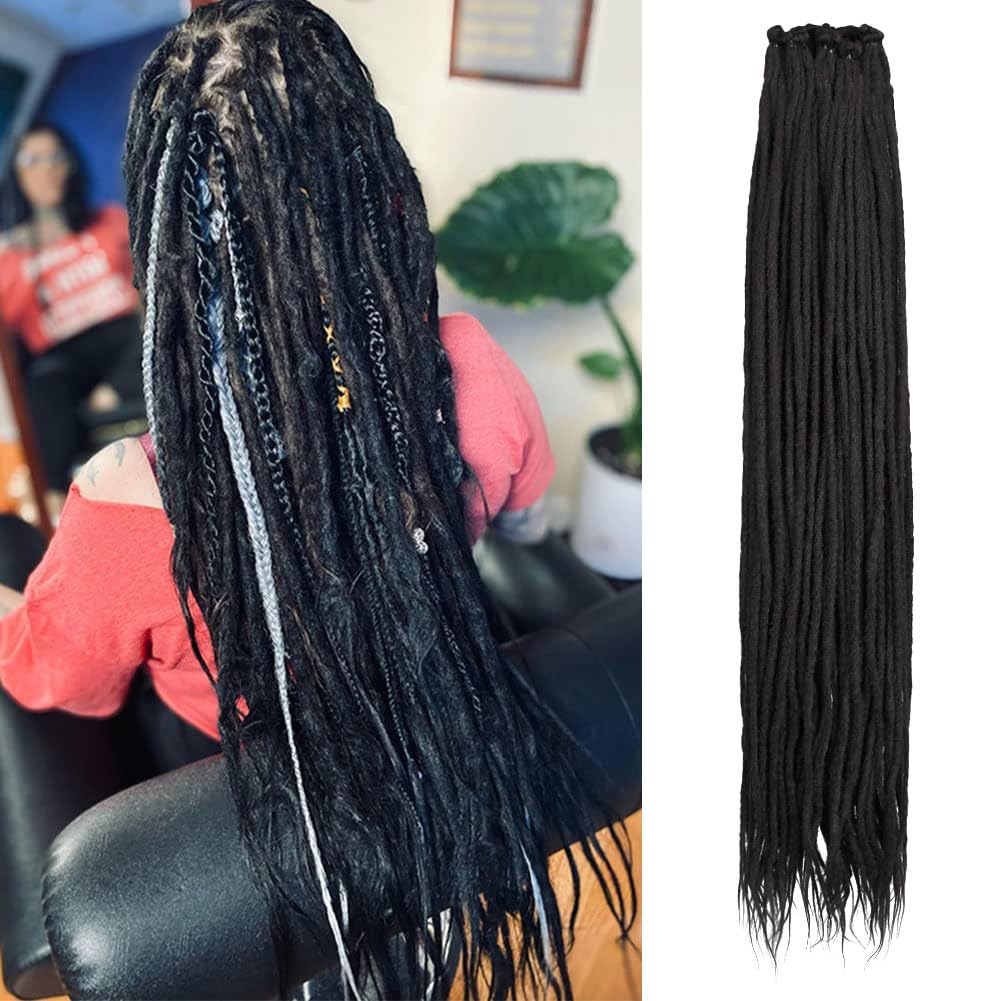 Kraler 36 Inch Black Dreadlock Extensions, Long Synthetic Crochet Dreads Extensions Handmade Soft Single Ended Dreads Thin 0.6cm