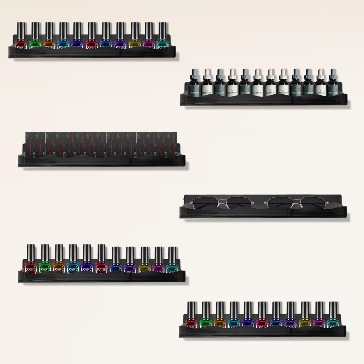 Btremary 15'' Nail Polish Rack Wall Mounted Shelf Acrylic Paints Gel Polish Organizer And Storage With End Caps For Nail Techs,