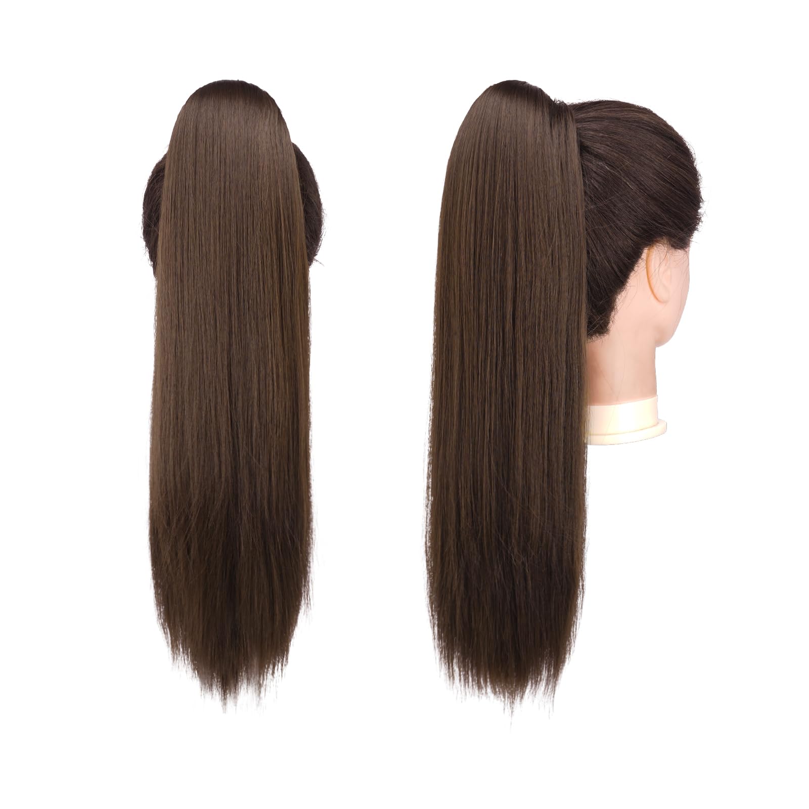 Feshfen Drawstring Ponytail Extensions Natural Long Straight Clip In Synthetic Hair Pieces Drawstring Ponytails Hairpieces For W