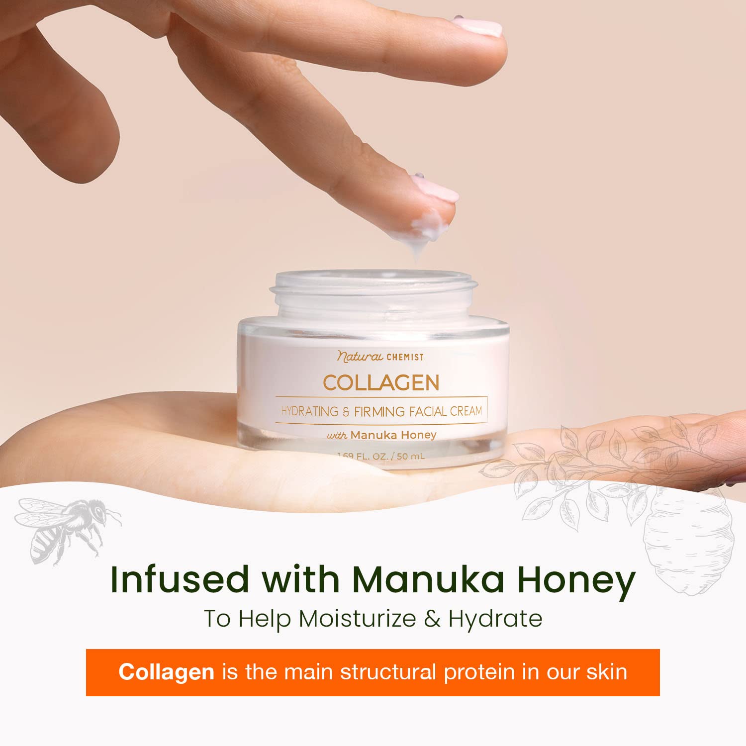 Natural Chemist Collagen & Manuka Honey Daily Face Moisturizer - Moisturizing & Balances Ph Level, Anti-Aging & Firming Day Crea