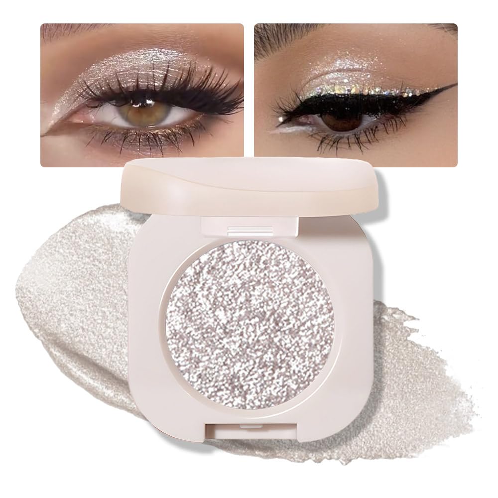 Feicuiyun Monochrome Glittler Eyeshadow, Light Shimmer Eyeshadow, Pressed Glitter Eyeshadow, Glittler Matte Pressed Powder Singl