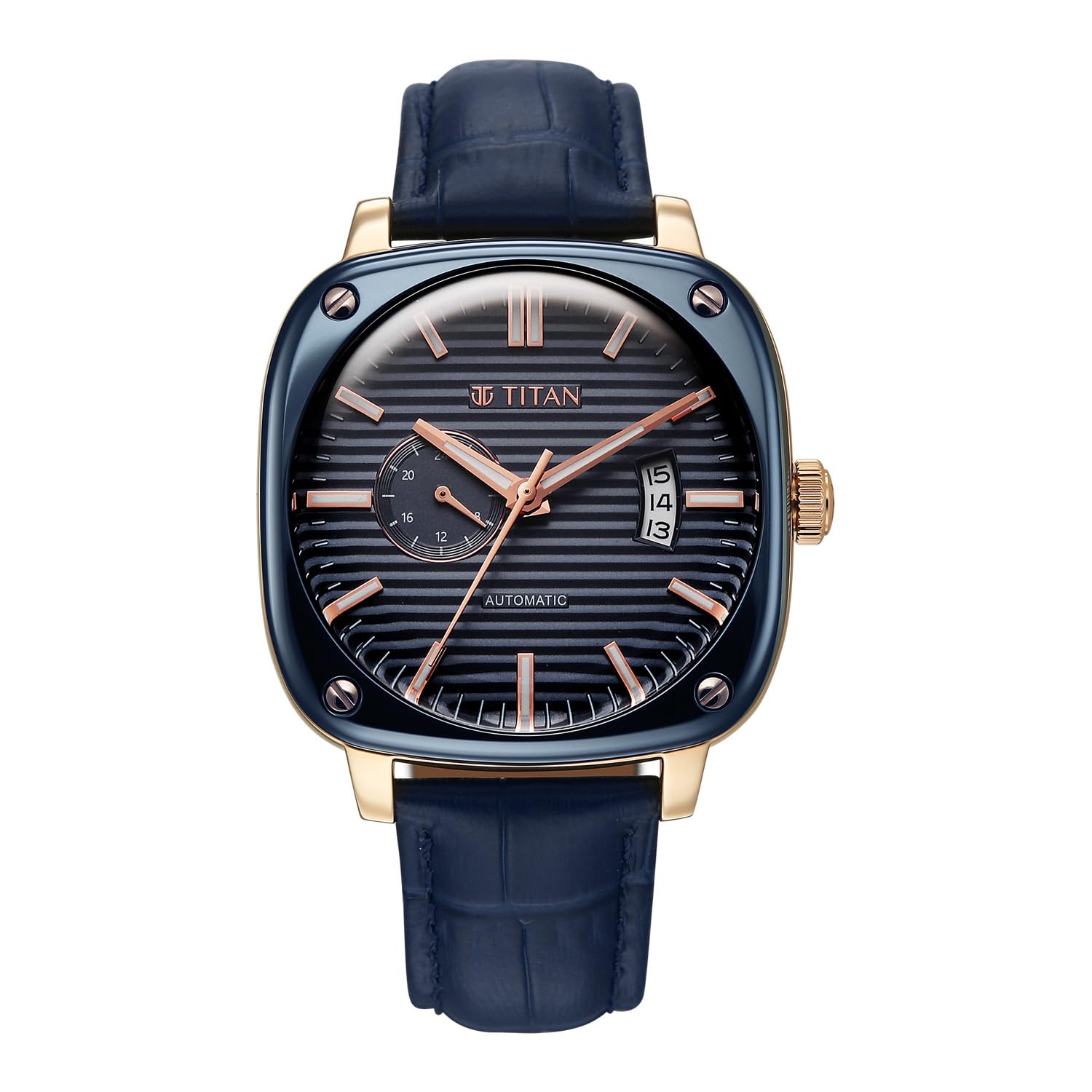 Titan Vintage Concealed Automatic Analog With Blue Dial Blue Leather Strap Watch For Men  90225Kl02