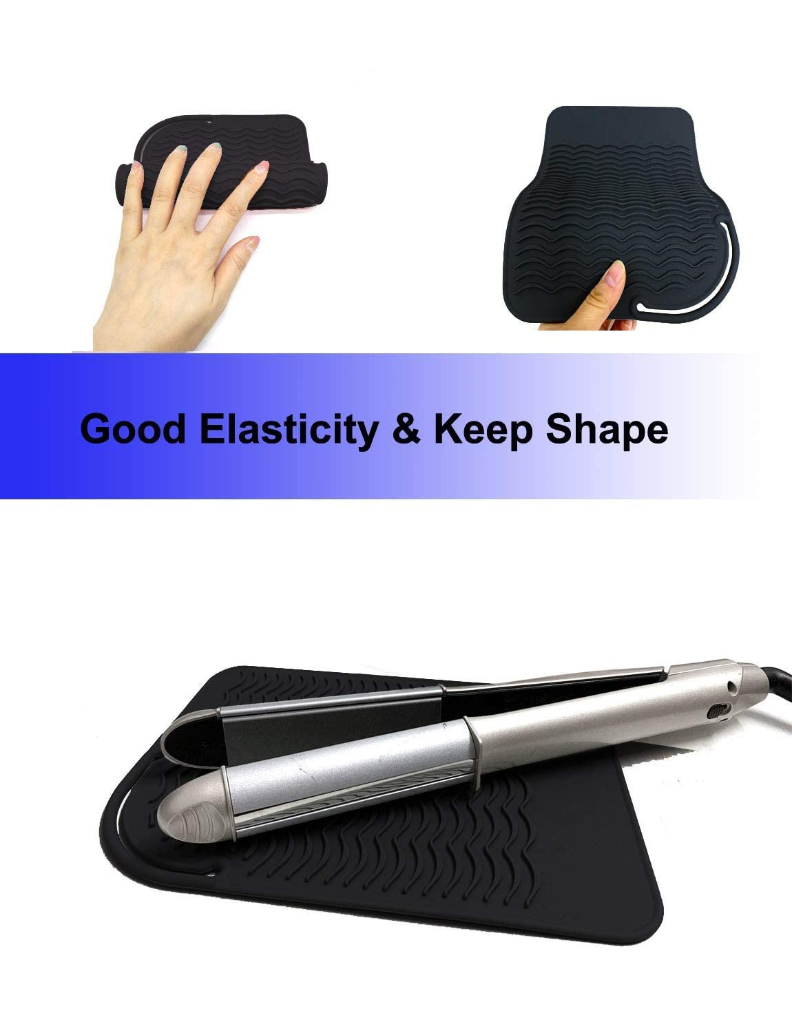 Heat Resistant Mat for Curling Iron, Flat Irons and Hair Straightener Hair Styling Tools 9 '' x 6.5 '', Food Grade Silicone, Bla