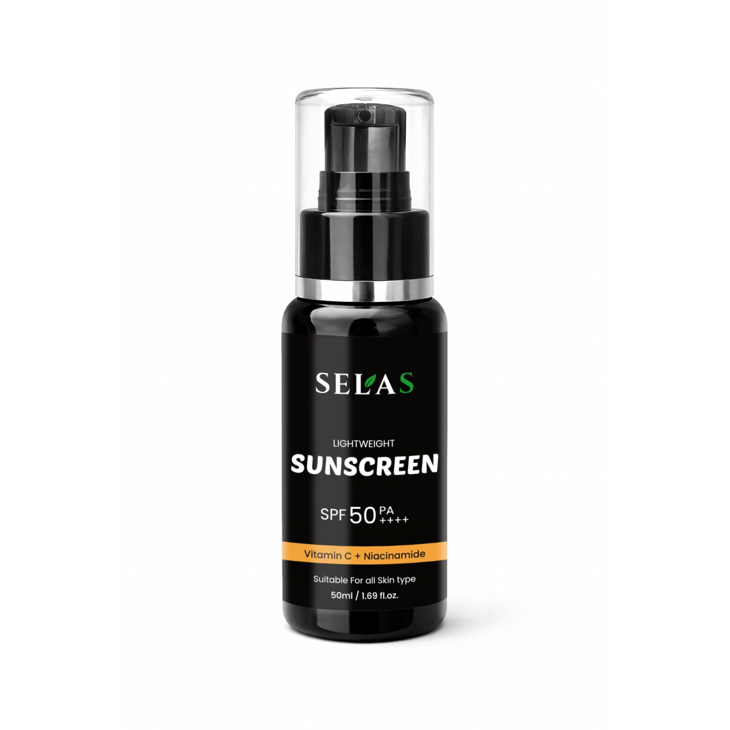 SELAS Vitamin C Sunscreen SPF 50 PA++++ for Face & Body with Niacinamide & Hyaluronic Acid | UVA UVB Sun Protection | Lightweigh
