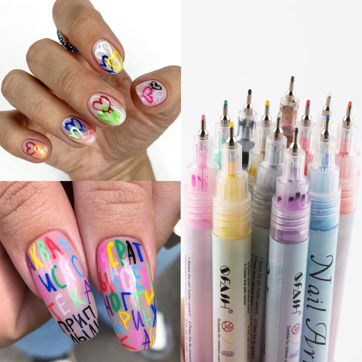 Nail Art Graffiti Pen Set 12Pcs Waterproof Painting Marker Pen Black White Drawing Gel Liners Quick Dry Dotting Pen Nails Profes