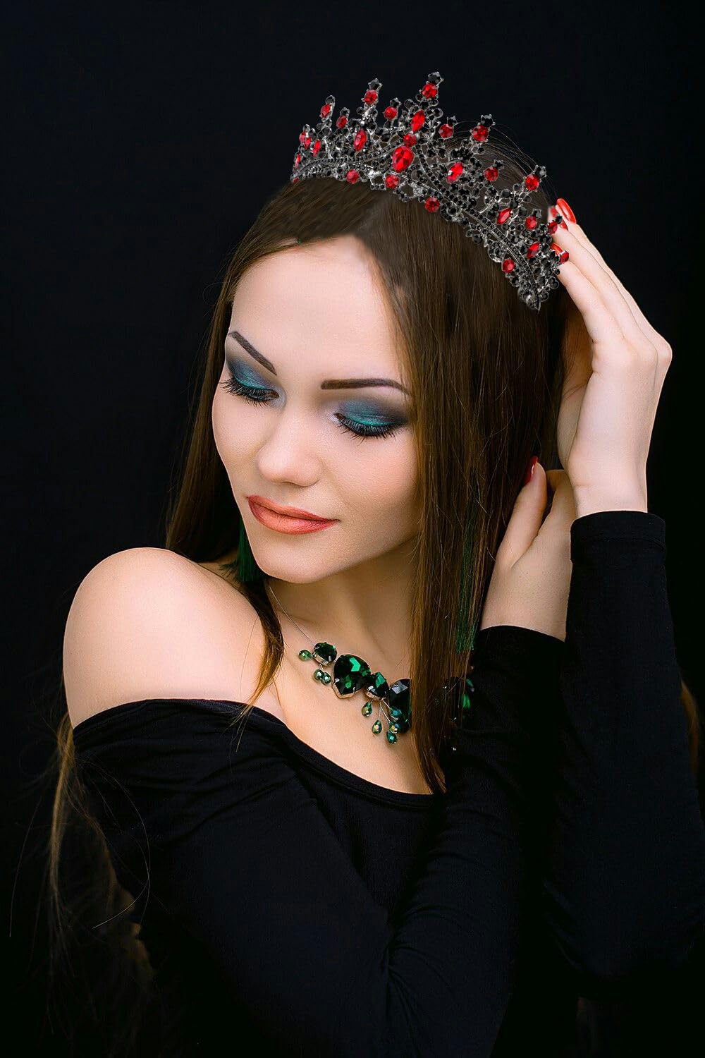 Tobatoba Queen Of Hearts Crown, Royal Queen Crown For Women, Gothic Black Crown Red Crown, Princess Tiaras For Women Girls, Baro