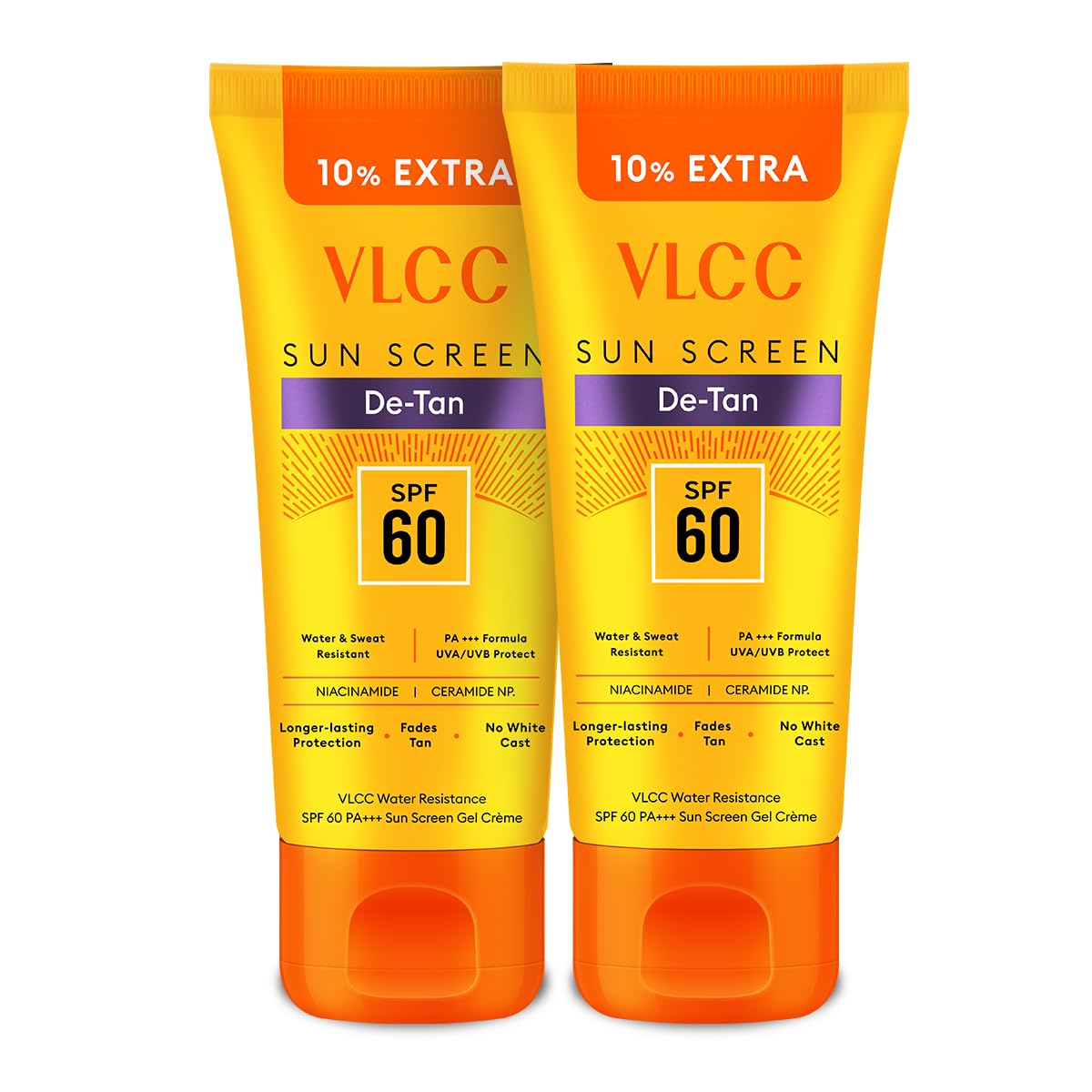 Vlcc DeTan Water Resistant Spf 60 Pa+++ Sunscreen Gel Crme  100G+10G Extra (Pack Of 2) | With Niacinamide, Ceramides & Vitamin