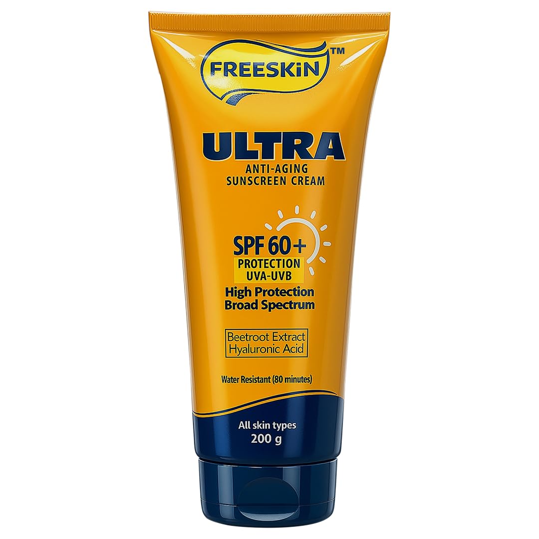 Freeskin Ultra AntiAging Sunscreen Cream SPF 60+ | Broad Spectrum UVA/UVB High Protection | Enriched with Beetroot Extract & Hy