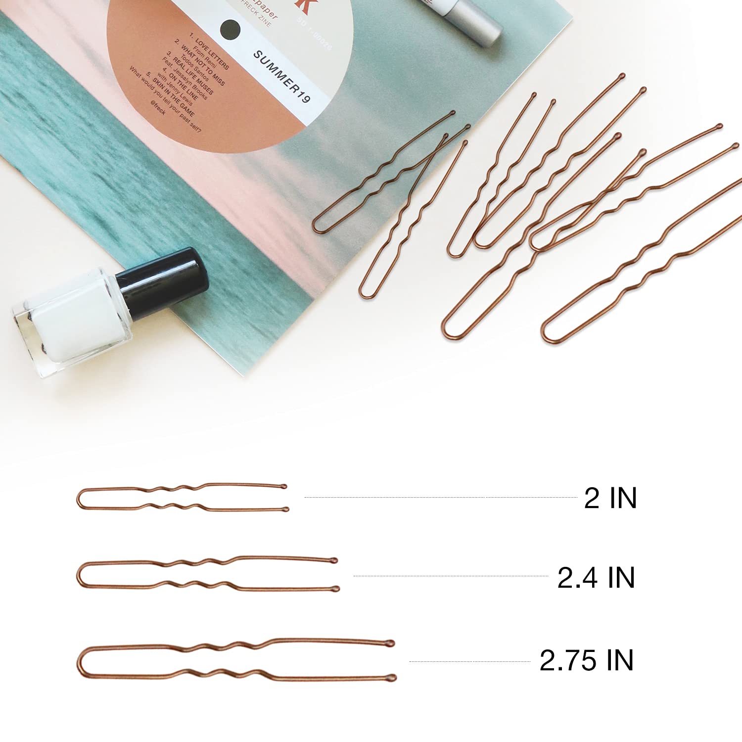 HOYOLS U Shaped Hair Pins Brown, Assorted Size U Shape Bobby Pins, Metal Bun Clips Hairpin Crimped Design with Ball Tips for Bun