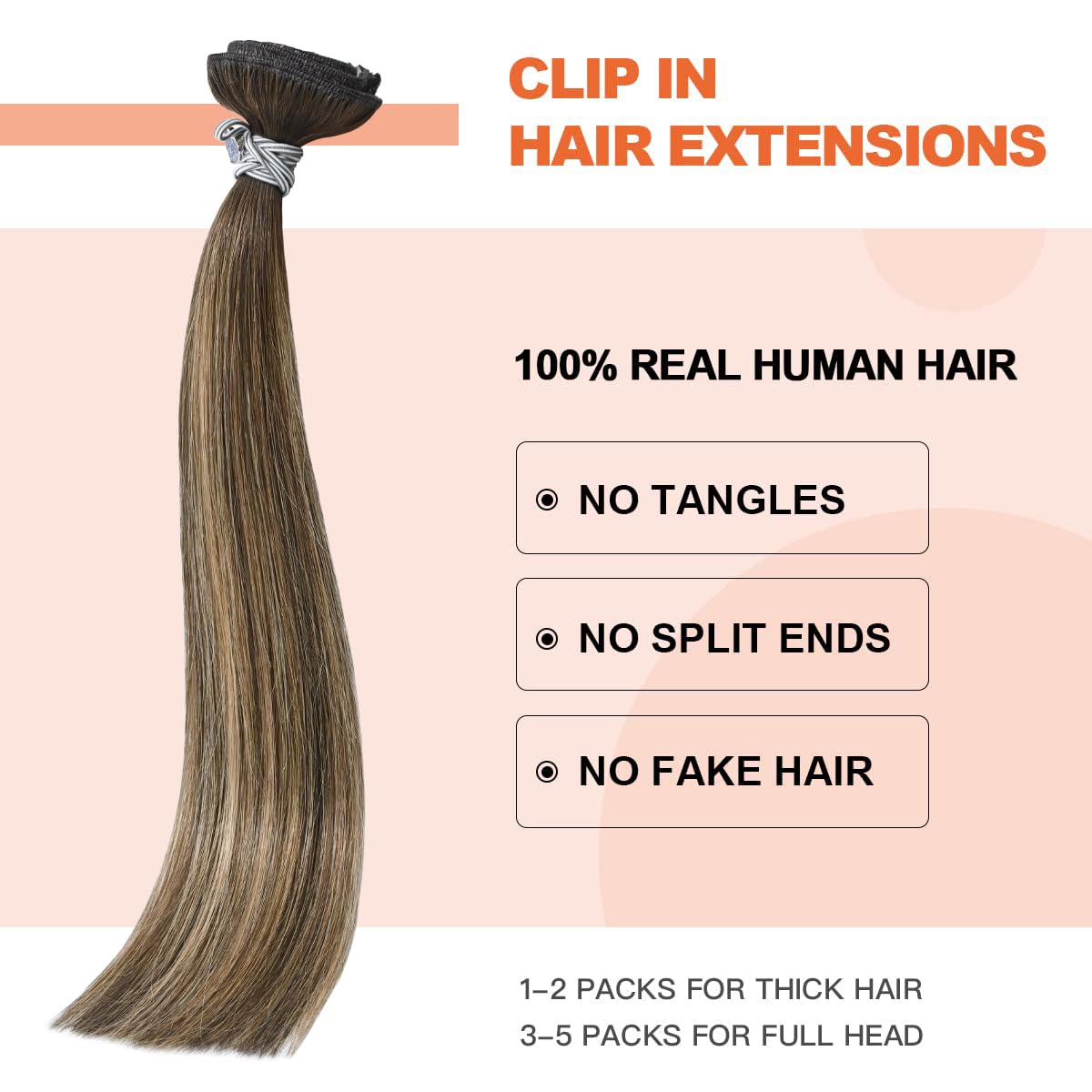Ugotrays Balayage Ombre Medium Brown Fading To Caramel Blonde Clip In Hair Extensions Real Human Hair 20Inch 120G 4/27/4 100% Hu