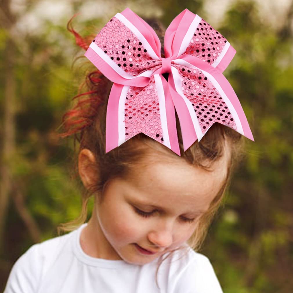 12 PCS 8 Large Glitter Cheer Bows Pink Girl Hair Bows Sparkly Cheerleading Softball Team Bow Hair Accessories for cheerleaders f