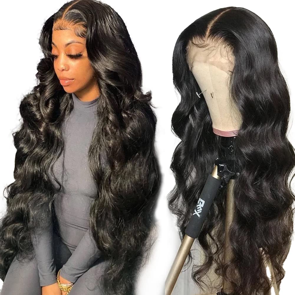 Yamikk 28 inch 13x5 HD Full Lace Front Wigs Human Hair Pre Plucked With Baby Hair 180 Density Body Wave Wigs For Women Natural F