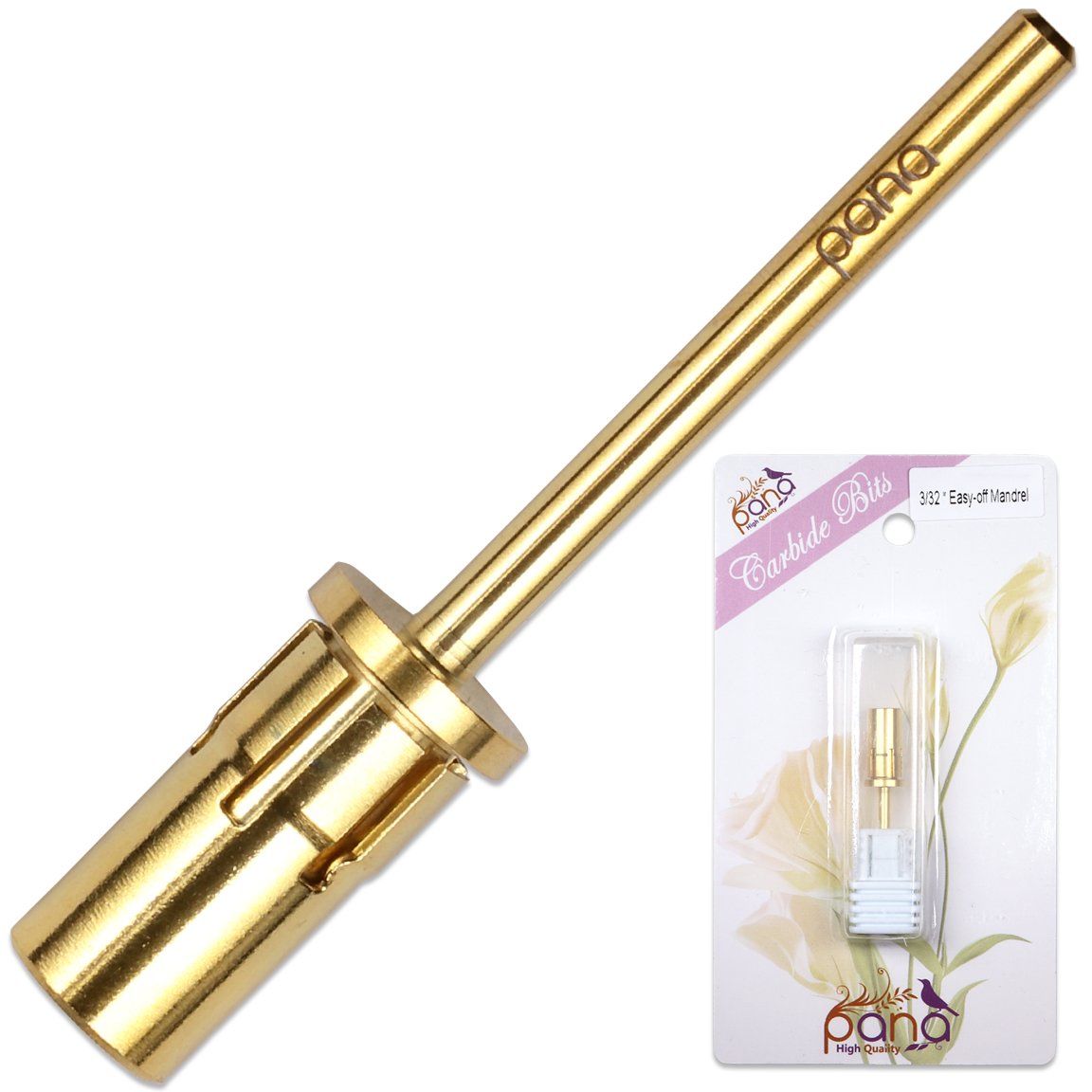 pana Loxo Gold Color EasyOff Mandrel Bit 3/32Inch Shanks For Nail Drill/File Made in USA