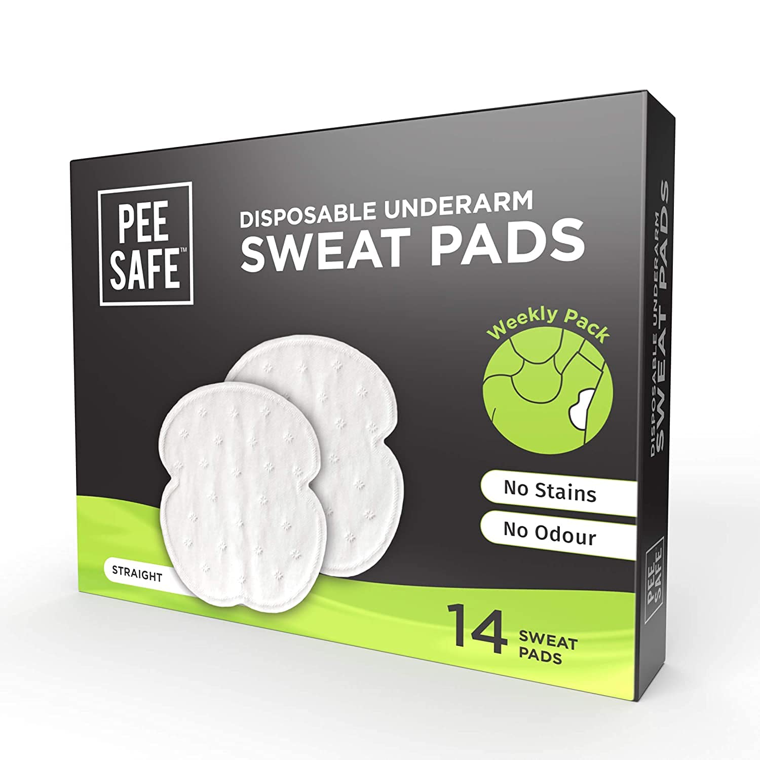 PEESAFE Disposable Underarm Sweat Pads - Straight(14 Pads) | Armpit Sweat Pads Women & Men | Sweat Wipes | Absorbs Sweat & Unple