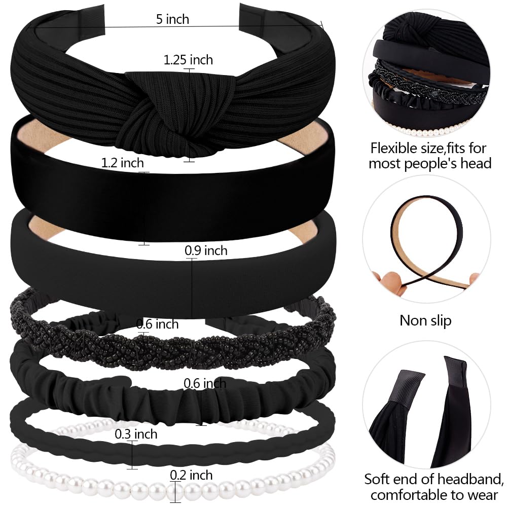 Ahoney 7 Pack Black Headbands For Women Girls Headbands Non Slip Hairbands Cute Hair Accessories Multi-Style Headband Pack Diade