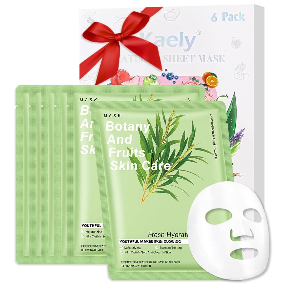 Amy'S Diary 6 Pcs Real Nature Tea Tree Hydrating Nature Face Masks Skincare, Hyaluronic Acid, Vitamin C And E, Chamomile, Korean