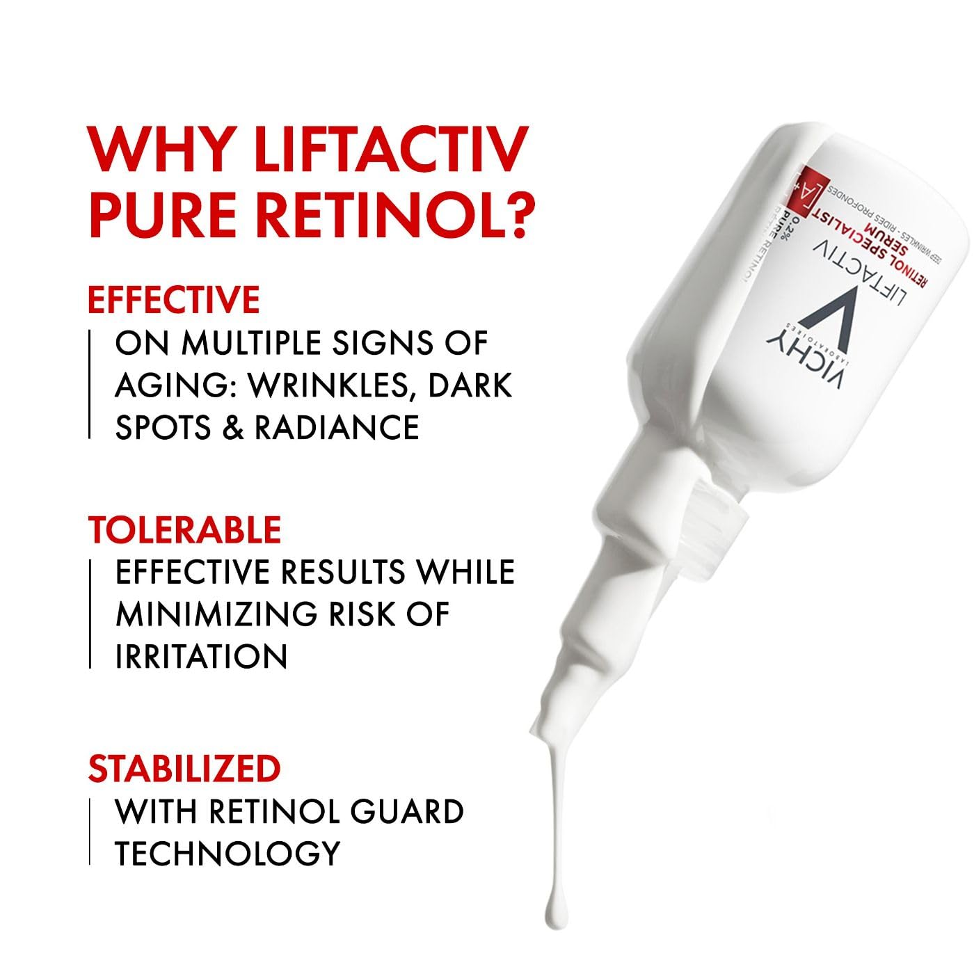 Vichy Liftactiv Pure Retinol Serum For Face  Resurfacing Anti-Aging Face Serum For Wrinkles, Fine Lines, And Dark Spots  Boosts