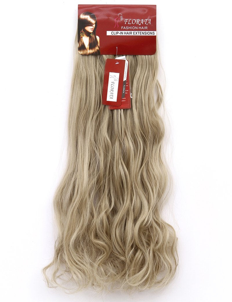Lelinta 7Pcs Full Head 16 Clips In On Double Weft Hair Extensions, Ash Blonde Mix Bleach Blonde Curly, 24Inch 160G