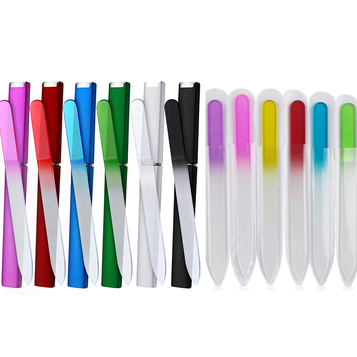 QRWT 12 Pack Glass Nail Files Set - Double Sided Crystal Glass, Multi Color, Fingernail Care, Model SCH-015