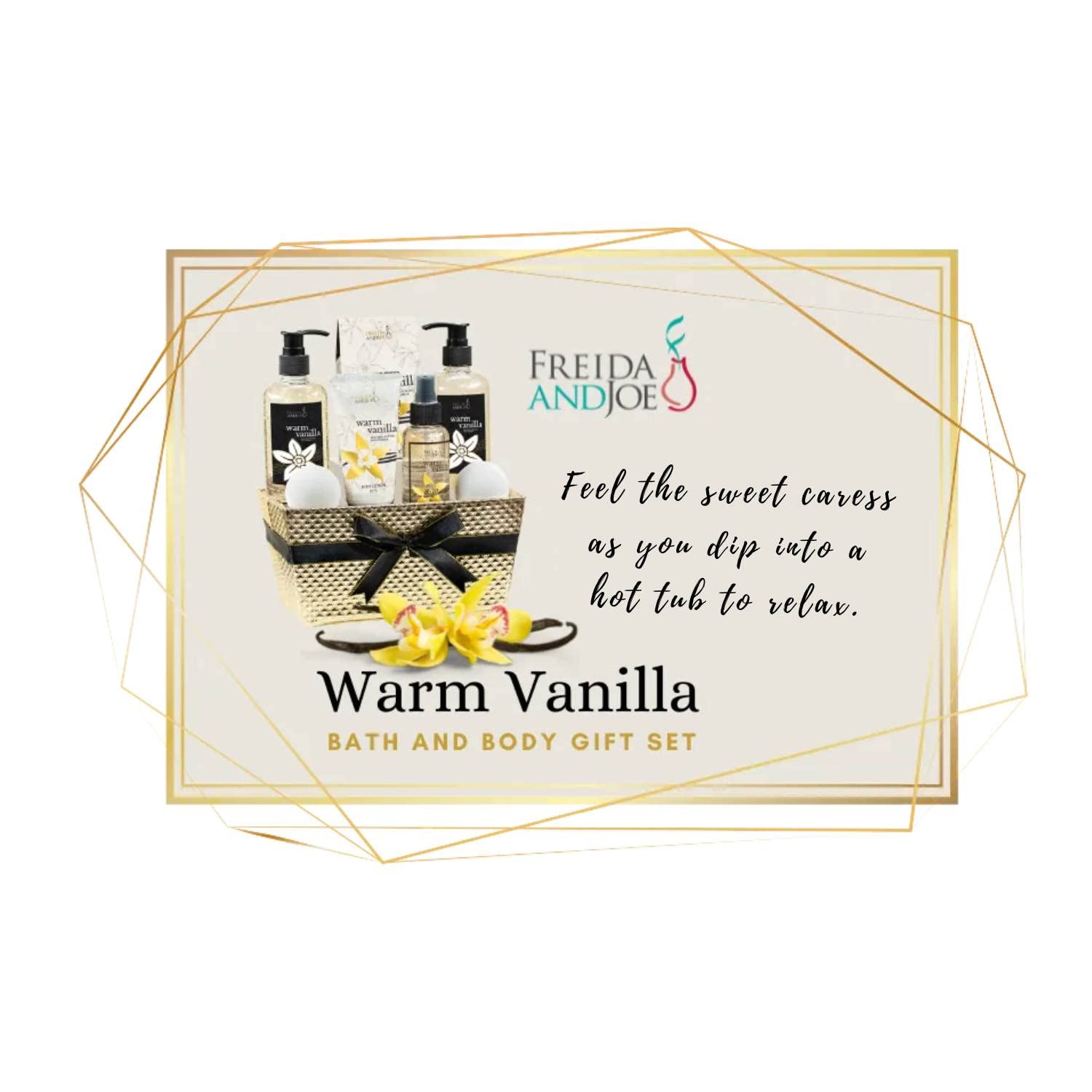 Bath And Body Gift Basket For Women And Men - 8 Piece Set Of Warm Vanilla Bath & Body Collection Gift Basket, Includes Shower Ge