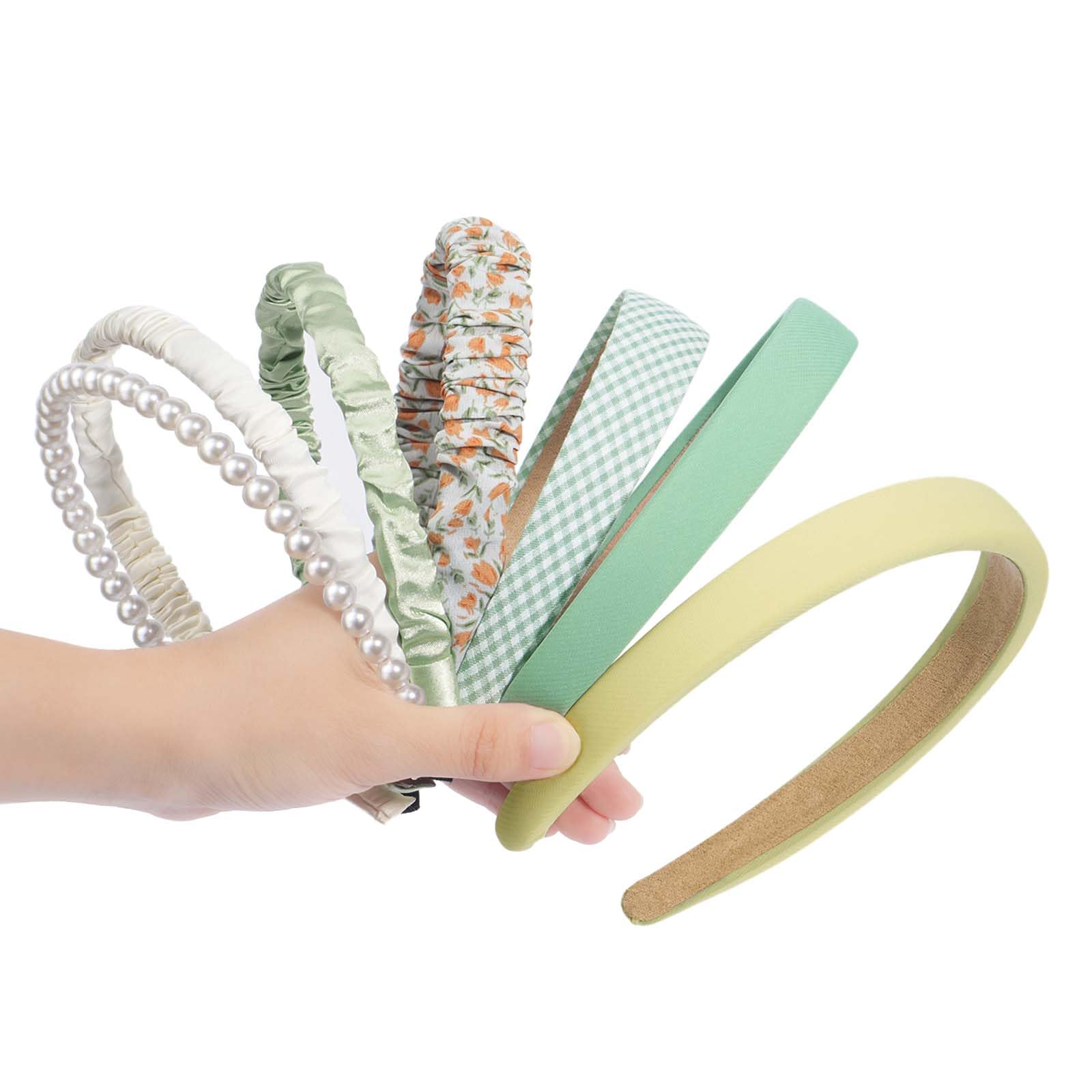 Kivzex 7Pack Fashion Headbands Set for Women Girls Pearl Floral Headband Trendy Padded Hairbands Hair Accessories Gift - Green