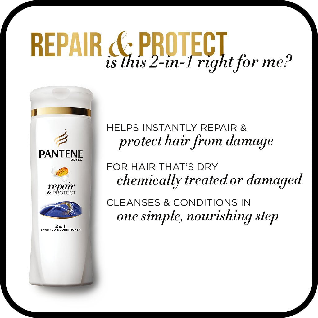 Pantene Pro-V 2 in 1 Shampoo & Conditioner, Repair & Protect with Keratin, 12.6 Ounce