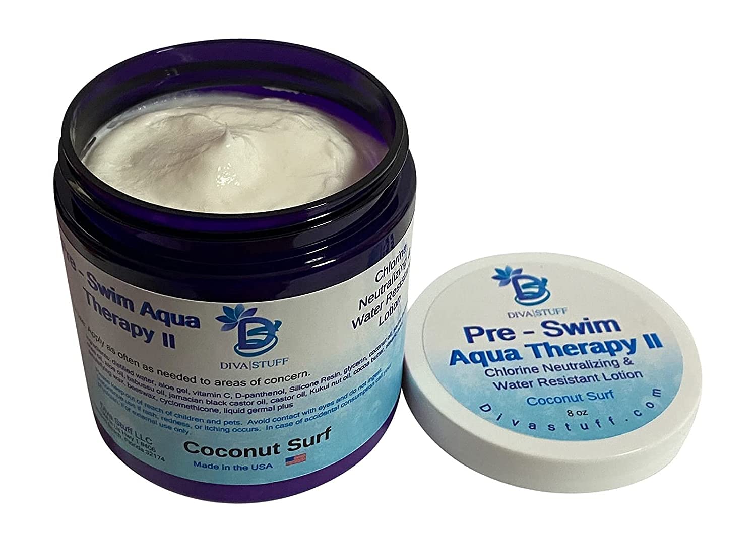 Diva Stuff Pre-Swim Aqua Therapy Chlorine Neutralizing Body Lotion, Protects Skin From Chlorine And Salt Water (Coconut Surf Wat