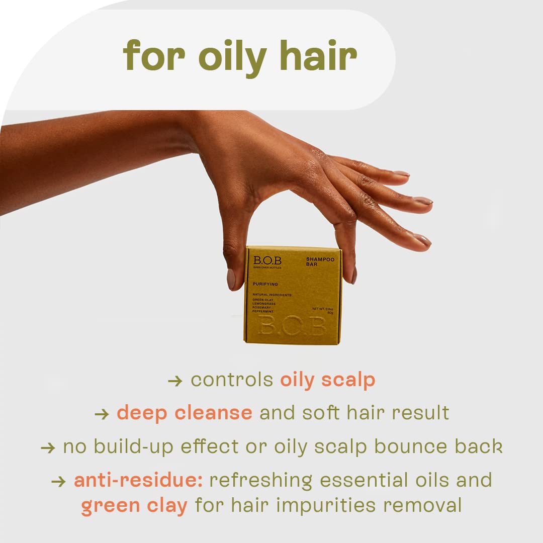 B.O.B Bars Over Bottles Purifying Shampoo Bar | For Oily Hair Or Scalp | Hair Care, Ideal Ph Balance | Natural, Vegan | Eco-Frie