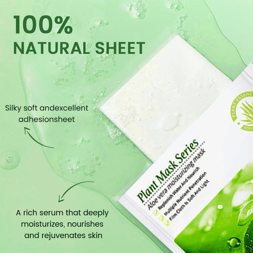 Kaely 10 Pack Aloe Vera Sheet Masks,Hydrating Smoothing Face Masks For Women Men,Facial Mask Skin Care Korean,Moisturize,Brighte