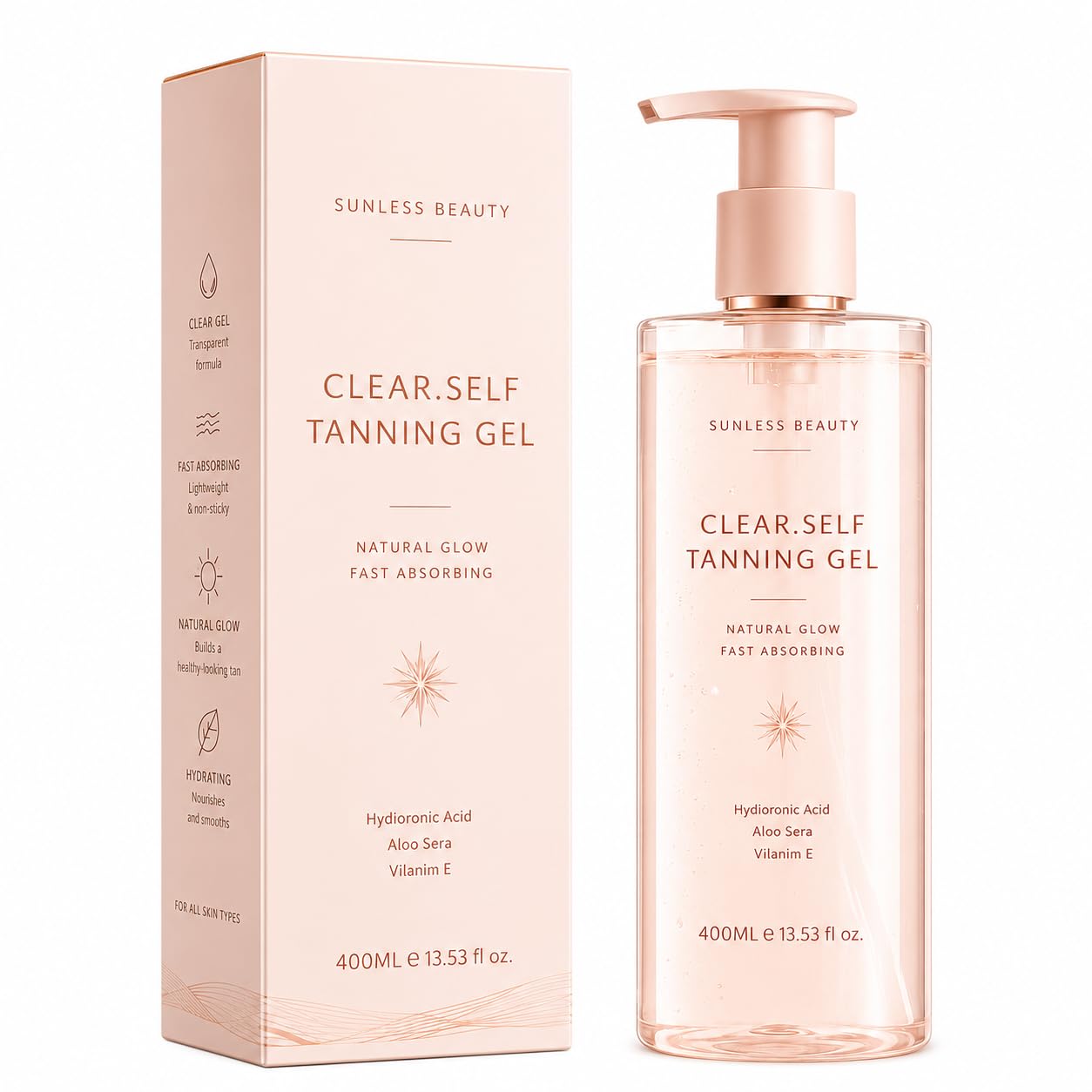 Clear Self Tanning Gel for Face & Body, Lightweight Hydrating Sunless Tanner, QuickDrying Formula, StreakFree Natural Glow, Ea