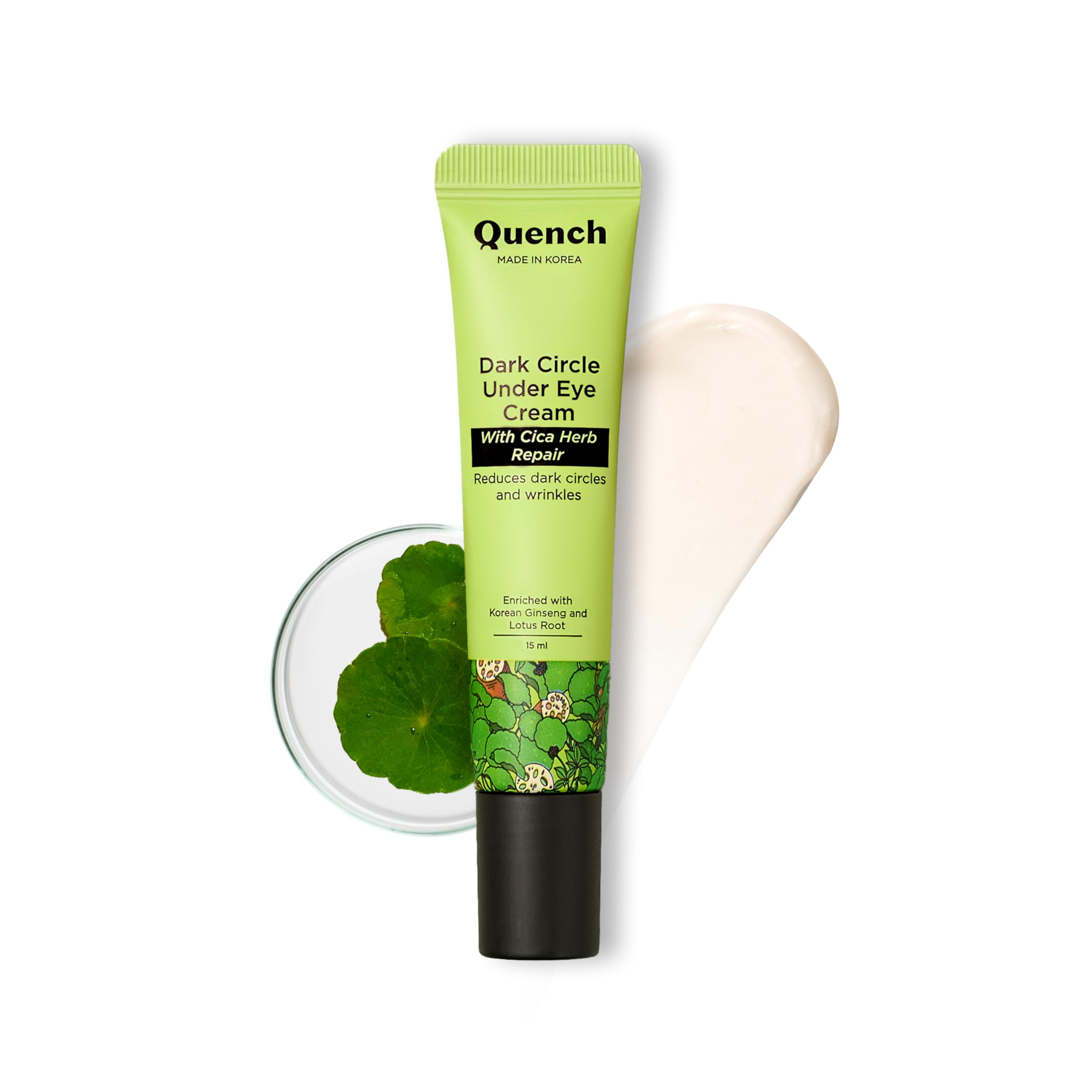 Quench Korean Dark Circle Under Eye Cream With Cooling Massage Roller | Enriched With Cica Herb Repair & Korean Ginseng | Reduce