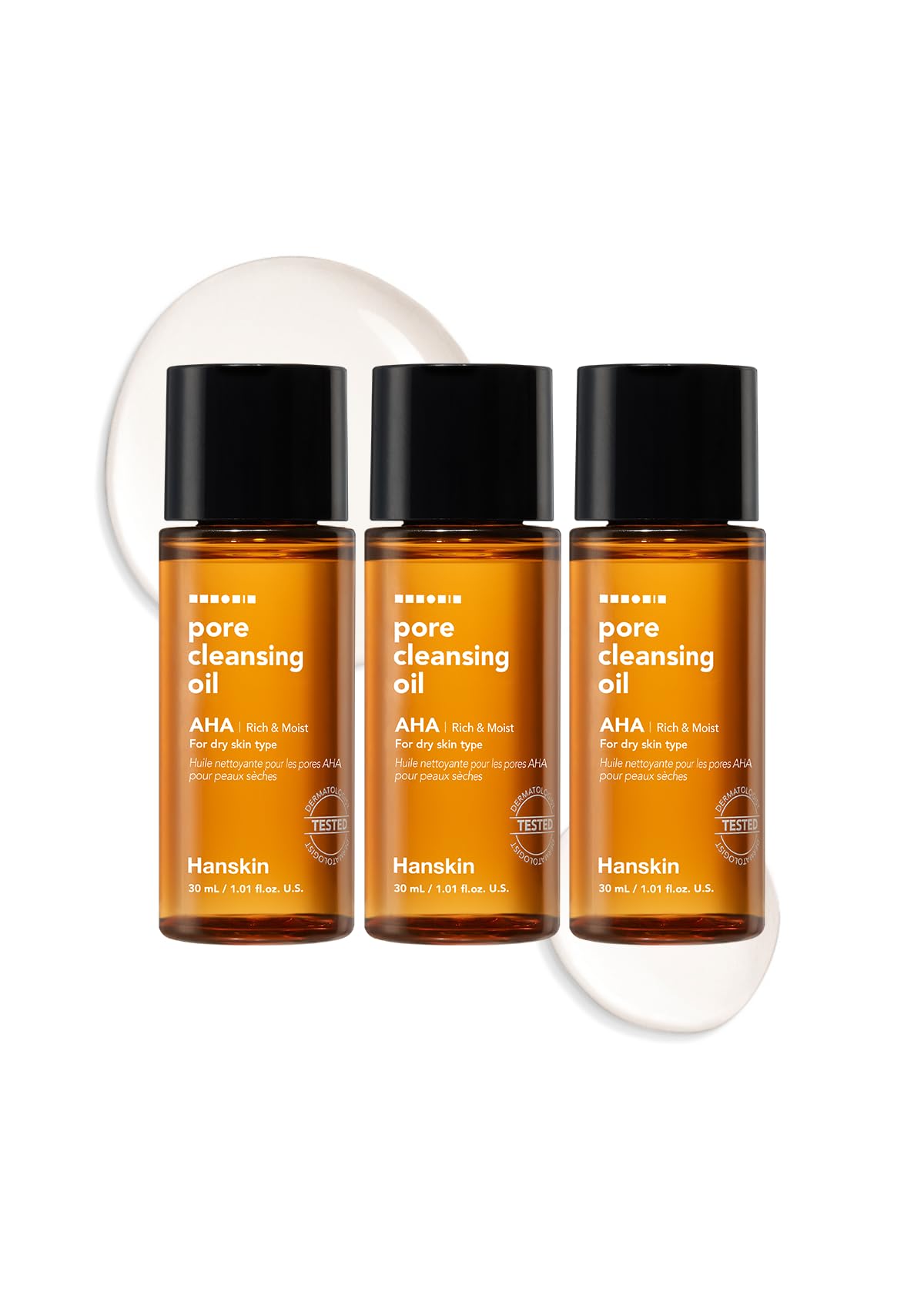 Hanskin Alpha Hydroxy Acid Pore Cleansing Oil, Sample Trial Mini Size, Exfoliating Makeup Remover Facial Cleanser Set, Moisturiz