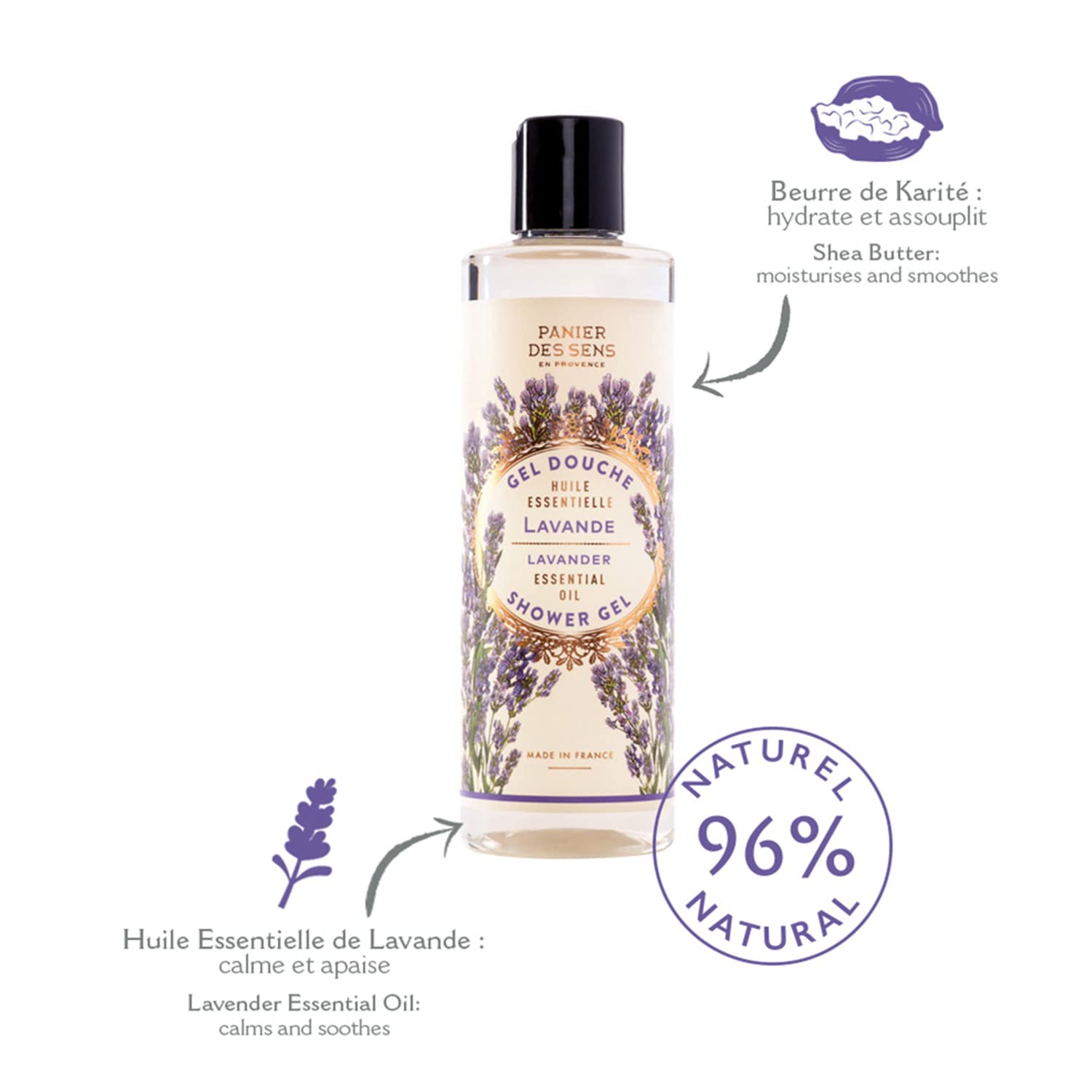 Panier Des Sens - Lavender Shower Gel - Foaming Body Wash Women & Men - Moisturizing Body Soap With Shea Oil - 96% Natural Ingre