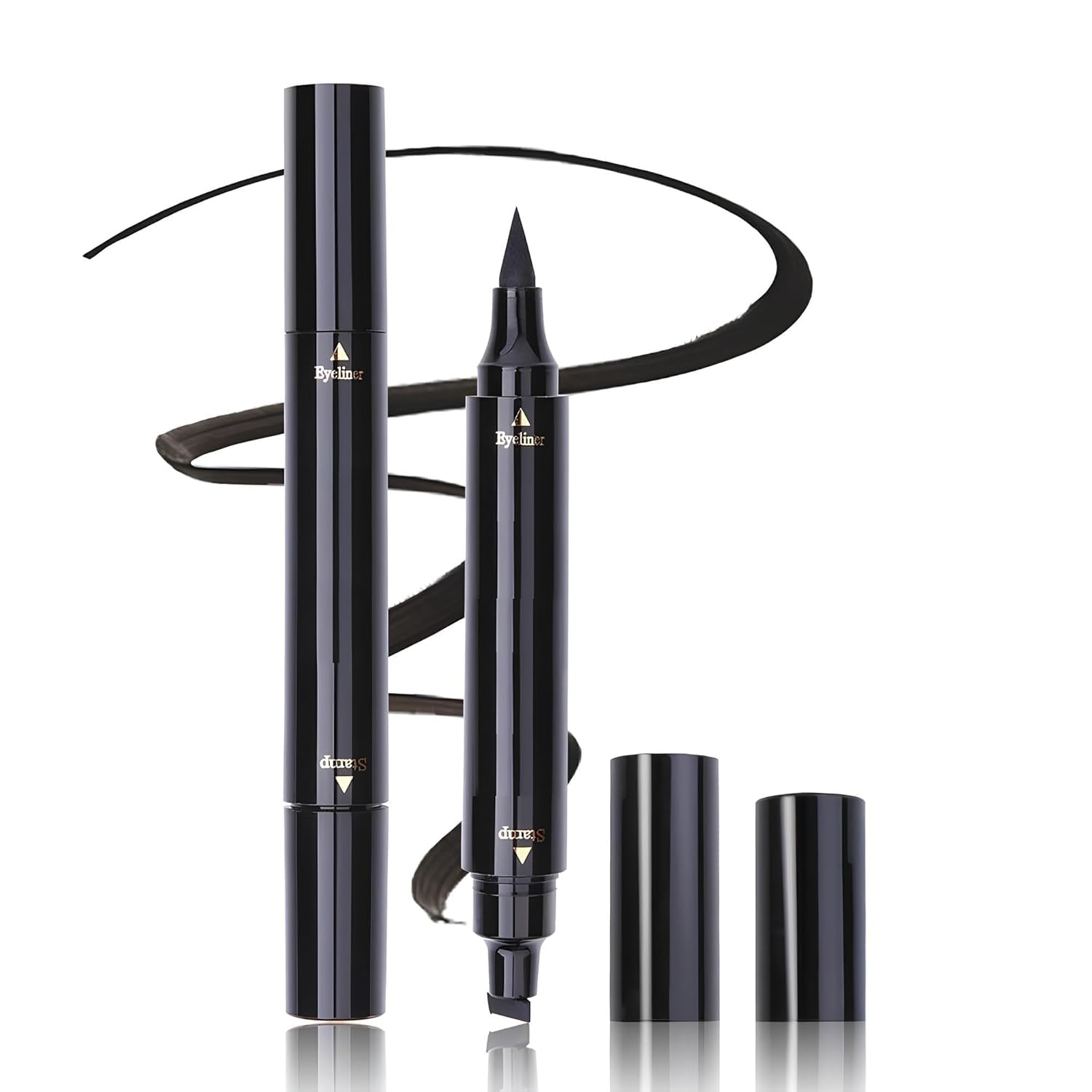Double Sided Eyeliner Pen & Kajal Pencil | Waterproof, Smudge-Proof, Long-Lasting | Winged Eyeline Stamp + Fine Tip | Black Eyel