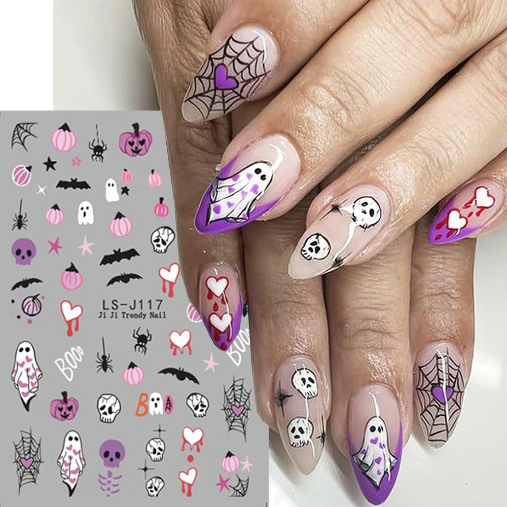 Halloween Nail Stickers For Nail Art, 6Cps Lovely Ghost Pumpkin Nail Art Stickers Decals Cat Bat Skull Spider Web Spider Hallowe