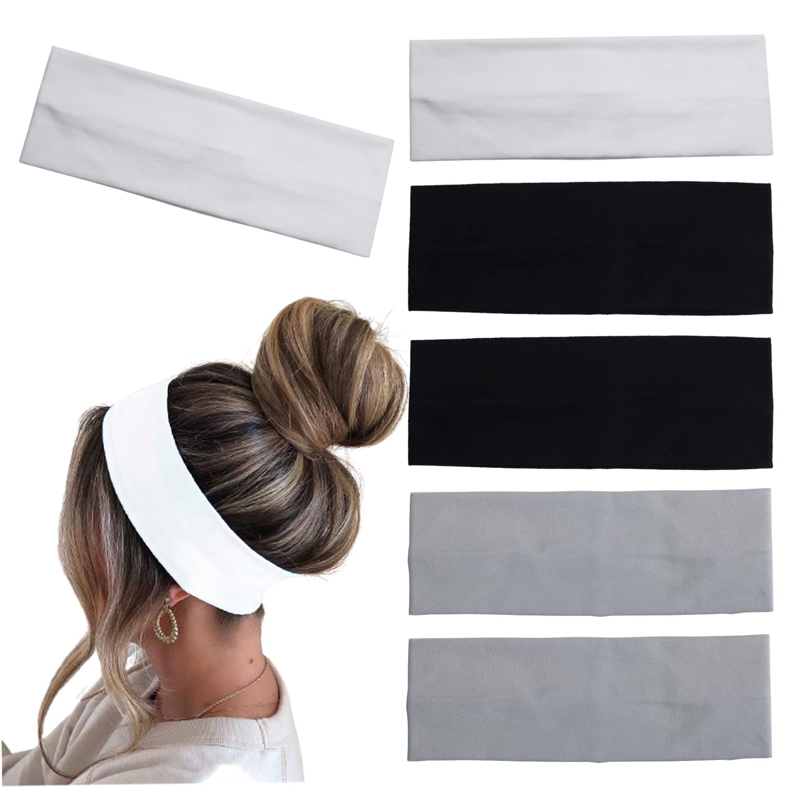 MLMOMVME 6 Pcs Headbands for Women Hair Cotton Headband Non-Slip Stretchy Elastic Head Wrap Holder Hair Accessories Black White 